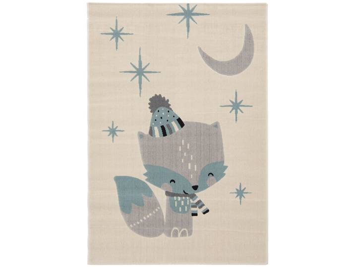 Kinderteppich COCOON - Sternenfuchs , beige (beige,blau,hellgrau), B:120cm H:6mm L:170cm, Polypropylen, PRIMAFLOR-IDEEN IN TEXTIL, Teppiche, Kinderteppich, Kurzflor, Motiv Fuchs