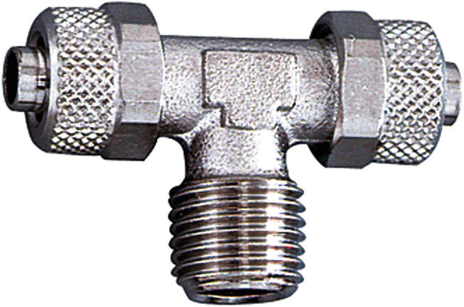 Riegler Raccord vissable T, R 1/8 a., pour tuyau 8/6, laiton nickelé (14.118-8)