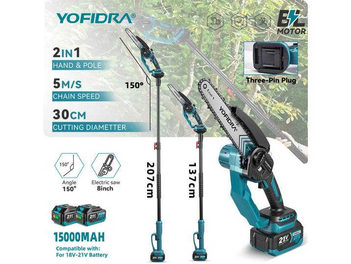 Tronçonneuse électrique télescopique sans balais 2 en 1 de 8 pouces, scie pour branches hautes, outil de jardinage pour batterie 21V