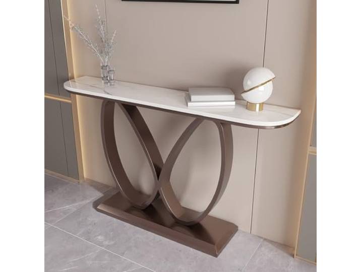 LJWFZBD Schmaler Konsolentisch, Sintersteinplatte, Metallrahmen für Eingang Sintersteinplatte, Kratzfest, Schmaler Flurtisch, Modernes Design, Stabile Konstruktion(Brown+White,47.2 (120cm))