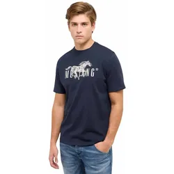Mustang T-Shirt Austin mit Frontprint in Dunkelblau-M