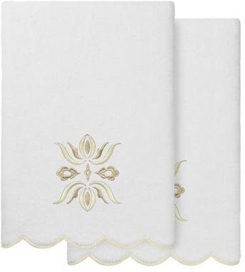 Authentic Hotel and Spa 100% Turkish Cotton FLOWER CREST Scallop Embellished Towel Collection