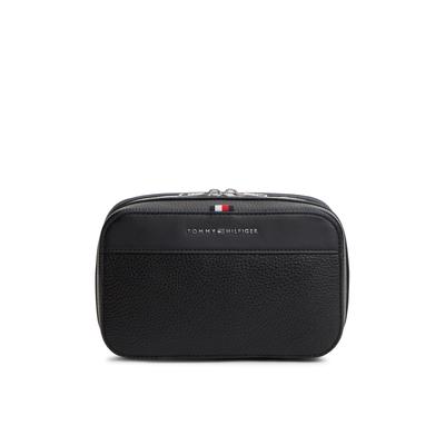 Kulturbeutel TOMMY HILFIGER "TH CENTRAL WASHBAG", Gr. B/H/T: 20,5cm x 12,5cm x 8,5cm, schwarz, Lederimitat, Taschen Kulturbeutel, Unisex Waschbeutel, Minibag mit Logoschriftzug