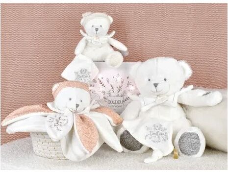 Collection Anniversaire : Doudou mouchoir ours Gris 30 cm - Doudou et compagnie