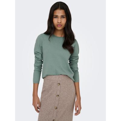 Strickpullover ONLY "ONLLOYAL LS ONECK KNT NOOS", Damen, Gr. M, chinois grün detail:melange, Strick, Obermaterial: 80% Polyester, 20% Nylon, meliert, normal, Rundhals, Pullover Strickpullover, Materialmix
