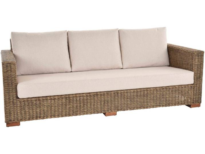 Krines Home Loungesofa Wohnzimmer Sofa Malaka aus Natur Rattan Loungesofa Dreisitzer, Rattanmöbel