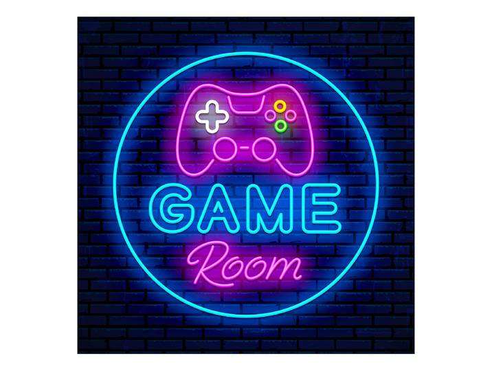 Tableau verre Game Room Matériau : Verre Motif : Texte Motif : Jeux & jouets, Dictons & citations Type de verre : Verre clair Bleu/Mauve/Noir