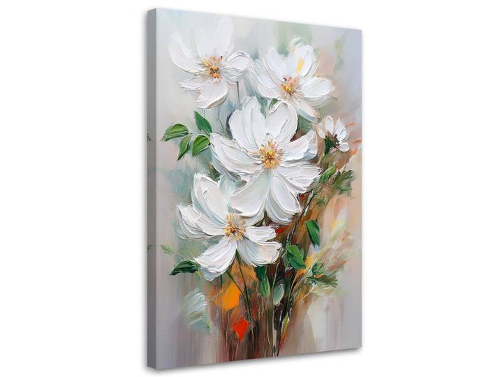 Feeby Wandbild bemalte weiße blumen natur, Weiß, Floral, Rechteckig, 60x90 cm, Bilder & Rahmen, Bilder, Leinwandbilder