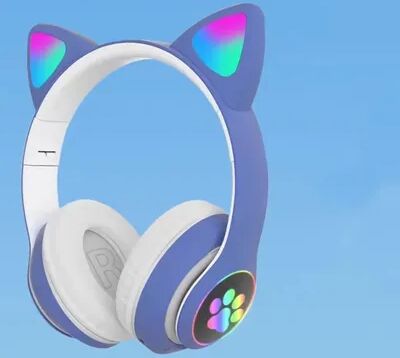 Cozy Casa Charm Cute Cat Ear Wireless Headphones With Microphone RGB Noise Cancelling Kids Headset For Stereo Music blue