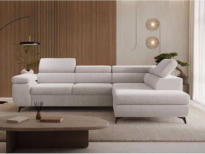 Ecksofa L-Form mit Schlaffunktion und Bettkasten Argon Rechts Grau