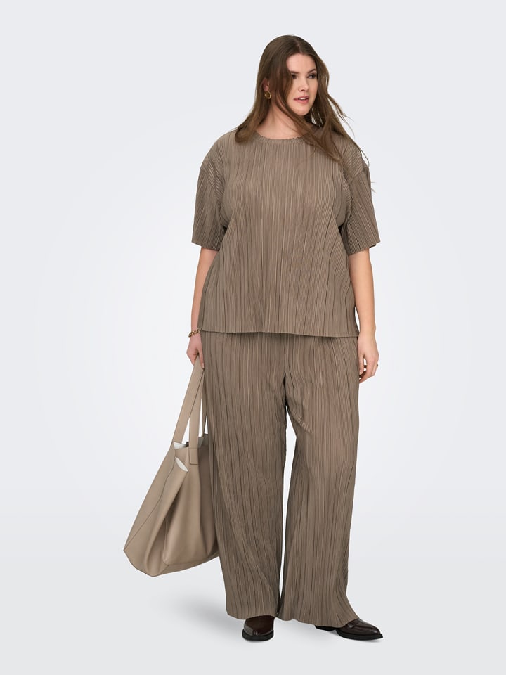 ONLY Carmakoma Plisseehose "Ravenna" in Taupe - 42/44/L32