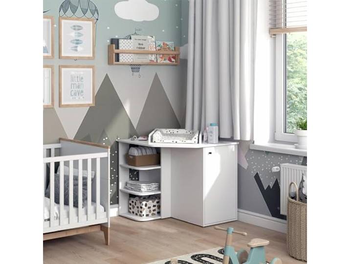 Vicco Wickelkommode Kristian, Weiß, 85 x 77.3 cm mit Tür und offenen Fächern, umbaubar zur regulären Kommode für vielseitige Nutzung