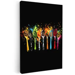 LEINWANDBILD Löffel - Gewürze - Modern - Graffiti - Farbe - Farbenfroh Wanddeko 40x60 cm