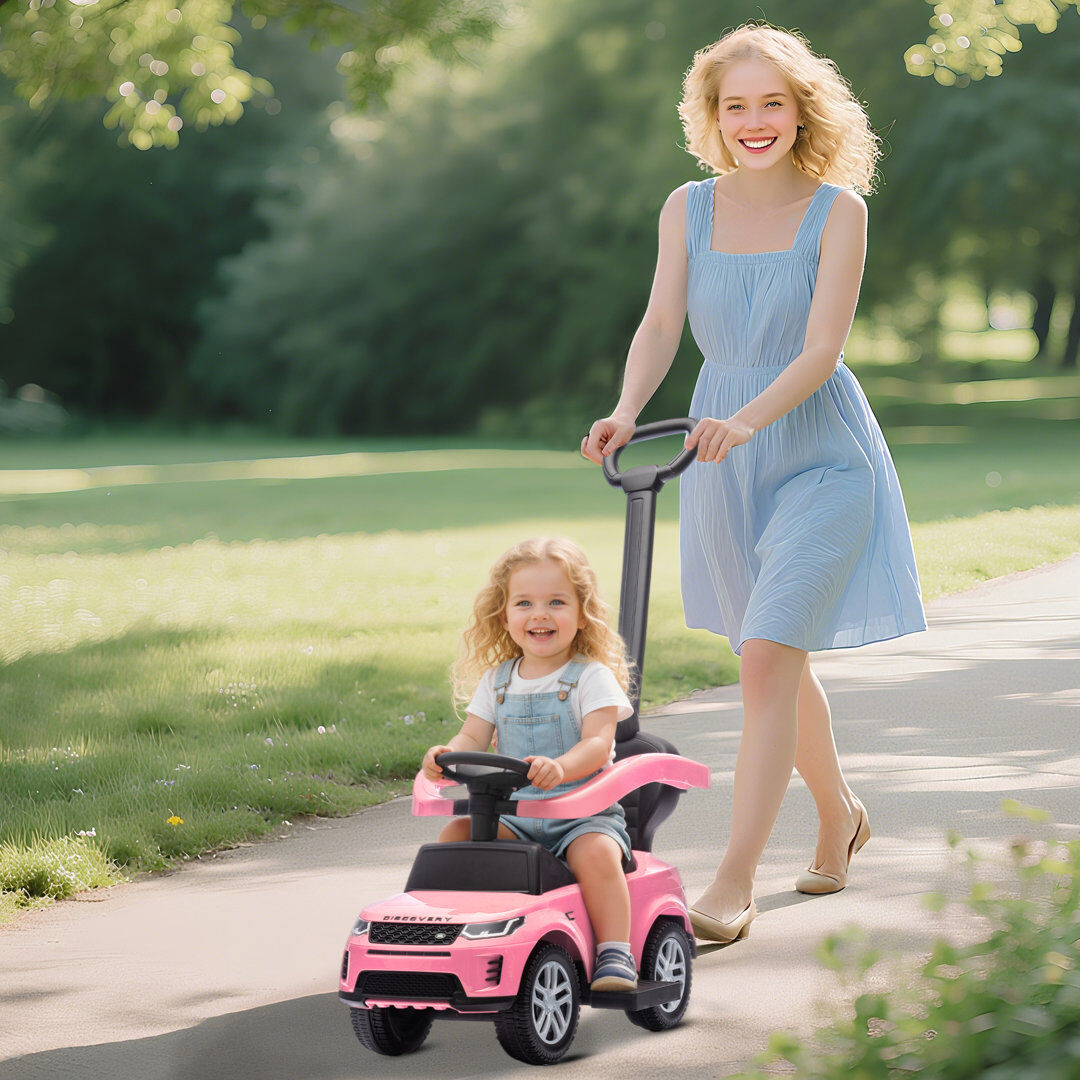 HOMCOM AIYAPLAY Land Rover Licensed Baby Push Car, 2-in-1 Ride on Car Pink