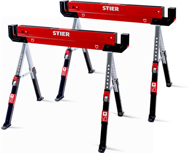 2 x Tréteau repliable/chevalet de sciage STIER réglable en hauteur, 590 kg (907492)