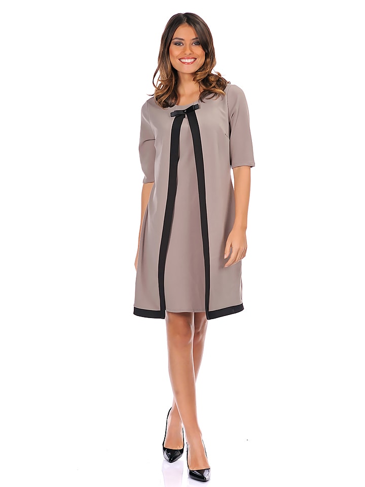 Romantik Paris Kleid "Esty" in Taupe/ Schwarz - M