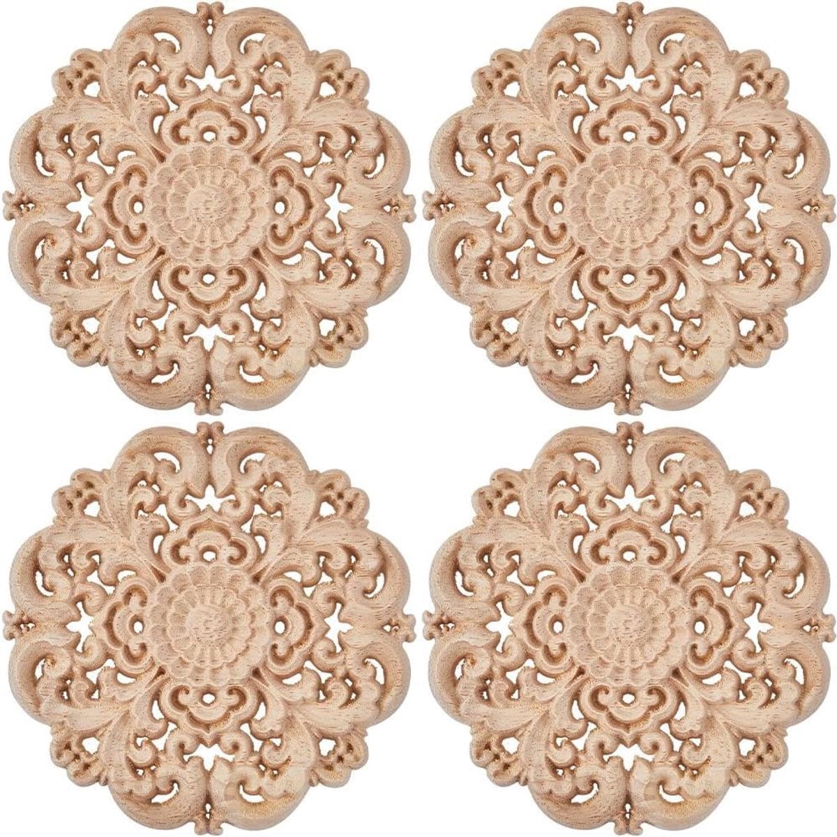Houten Appliques Rond - Onbewerkt Houtsnijwerk Decoratie - Diameter: 10 cm