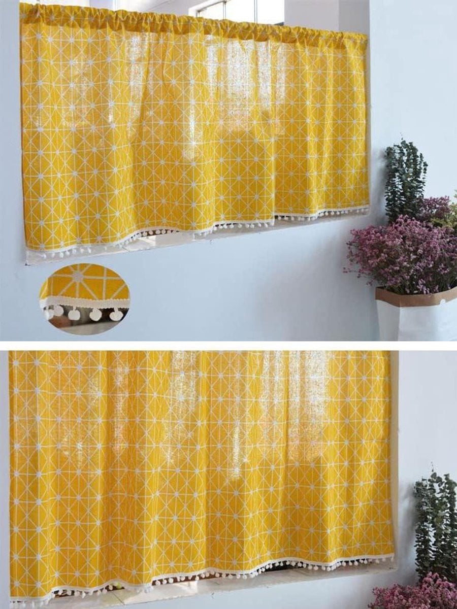 Vitrage Bistrogordijn Geel - Kort Keukengordijn voor Privacy - 140 x 60 cm