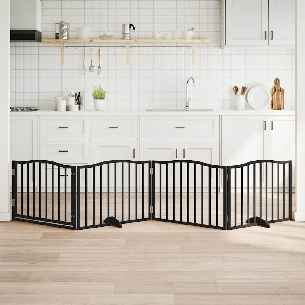 vidaXL Puerta para perros con puerta plegable de 4 paneles negro 320cm Negro