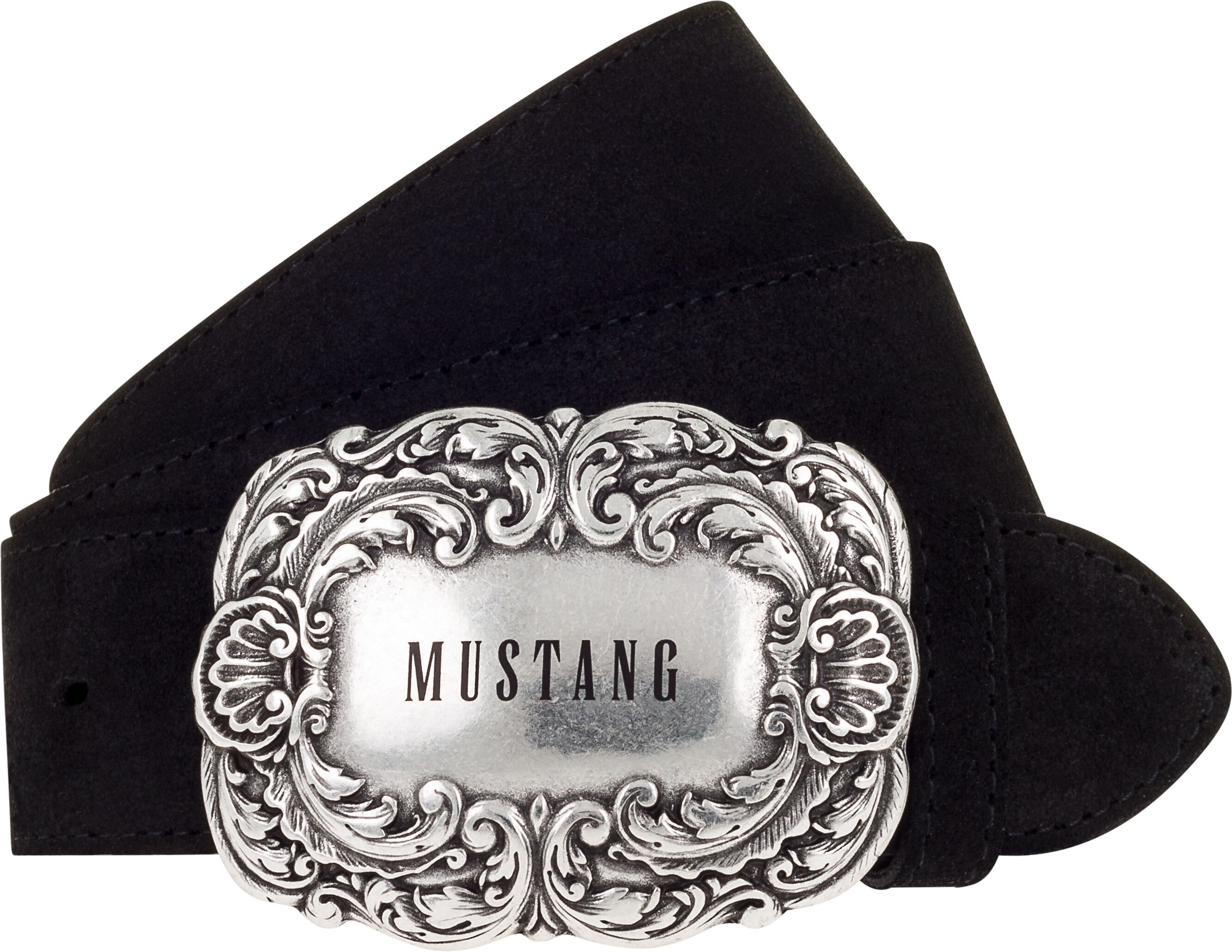 Ledergürtel MUSTANG, Damen, Gr. 85, schwarz, Rindsleder, unifarben, Gürtel Ledergürtel, mit geschwärzter Koppelschliesse schwarz 85