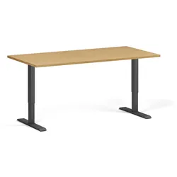 Höhenverstellbarer Schreibtisch, 2 Motoren, 74-121 cm, Tischplatte 160x80 cm, schwarzes Metallgestell, Buche