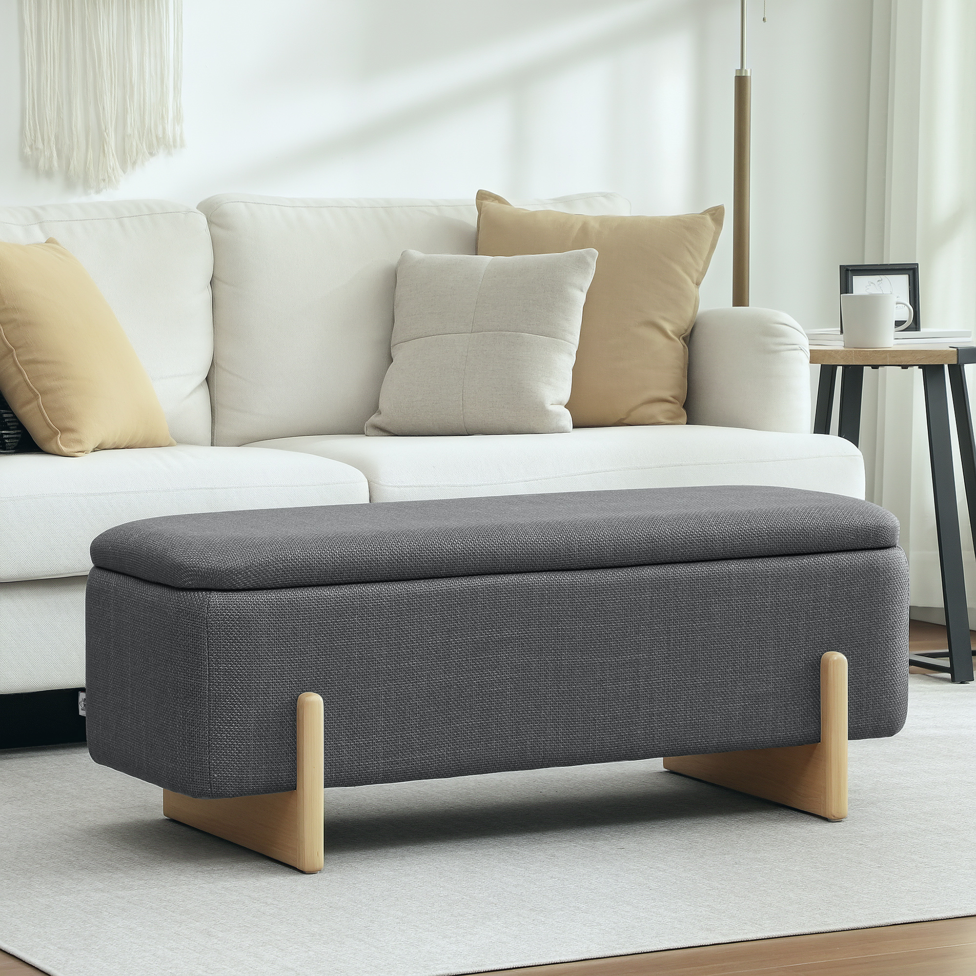 Homcom Pouf con Spazio di Archiviazione, Panca con Imbottitura in Schiuma, Tessuto Effetto Lino, 111 x 44 x 44,5 cm, Grigio scuro   Aosom Italy