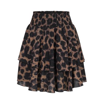 Sommerrock CLOUD 5IVE "CLOUD 5IVE Tiered Skirt with aop leo print", Damen, Gr. XXL, braun (leo), 95% Polyester, 5% Elasthan, normal, Röcke