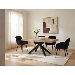 Esstisch ausziehbar - 6 bis 10 Personen - MDF & Metall - Naturfarben & Schwarz - CATONAV