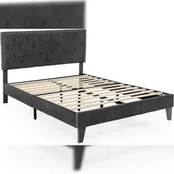 COSTWAY Polsterbett 200 x 180 cm, Doppelbett mit Lattenrost & Kopfteil, Gepolstertes Bettgestell, Plattformbett für Erwachsene