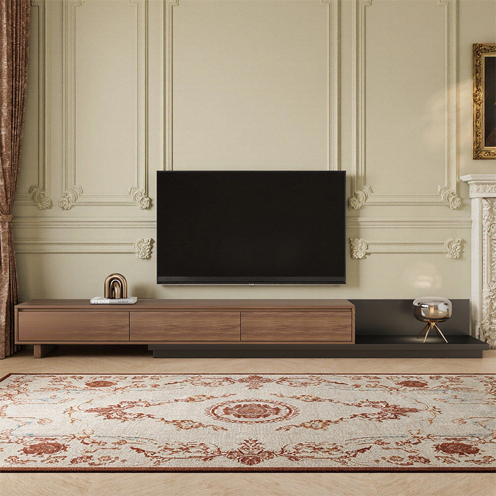Brayden Studio Tv Cabinet With 3 Drawers – Extendable Tv Unit Adjustable From 200cm To 330cm, Grey Tv Stand For Charnell Walnut 88"