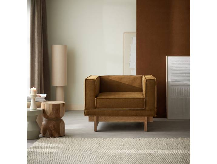 Sessel aus Eichenholz und ockerfarbenem Stoff Miu - Senfgelb - Fabric