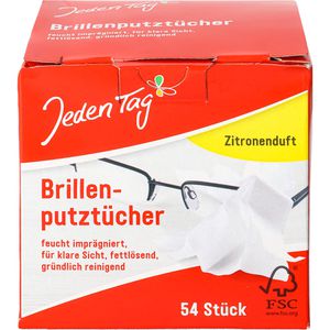 JedenTag Brillenputztücher mit Zitronenduft, feucht, 13 x 15 cm, aus Zellstoff, 54 Stück