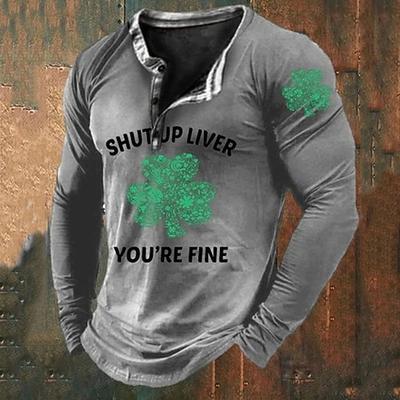 St. Patrick's Day Herren Henley Shirt Tee Grafik Kleeblatt Henley Kleidung Bekleidung 3D Druck Alltag St. Patrick's Day Langarm Button-Down Druck Fashion Designer
