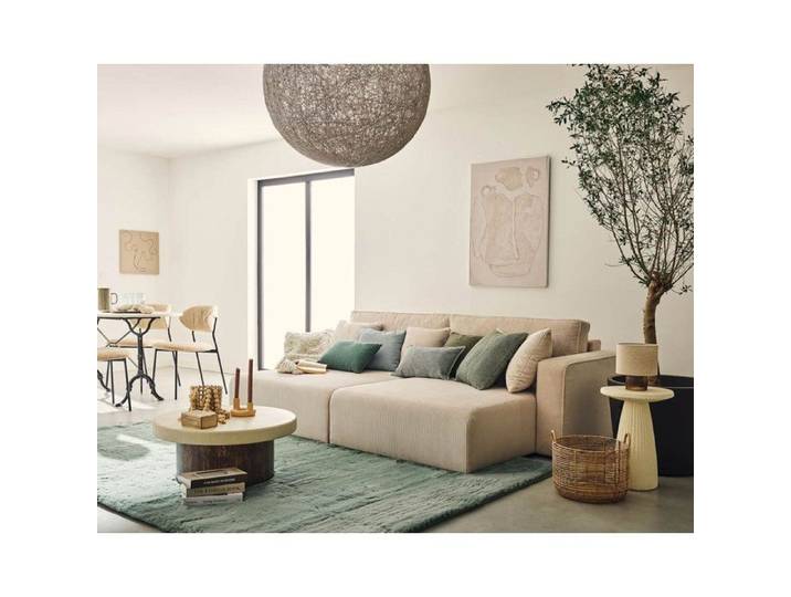 Topaze - Canapé droit 4 places avec double méridienne - assise profonde - en velours côtelé - Beige