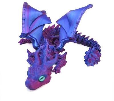 Inspired Finds Movable 3D Printed Dragon Toy Articulated Fidget & Desk Ornament For Stress Relief & Gifting blue Purple Wing