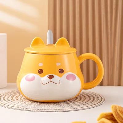 Inspired Finds Happy Shiba Ceramic Mug With Lid Cute Dog Coffee & Breakfast Cup sleepy