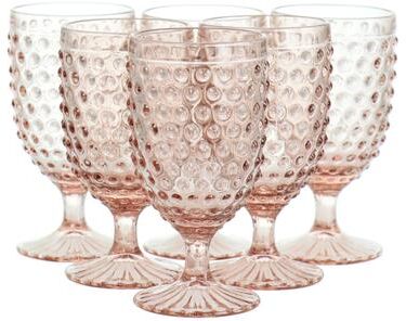 Martha Stewart 6Pc 14.2oz Glass Hobnail Goblet Drinkware Set Pink - 3.5x3.5x6.75