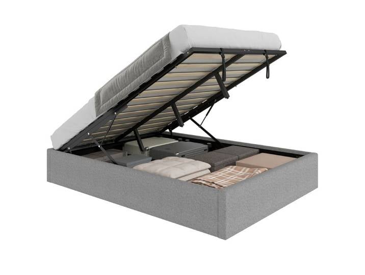 Lit coffre - HOMCOM - 140 x 190 cm - cadre de lit double rembourré sommier à lattes en bois rangement caché sans bruit - gris