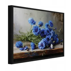BILDER mit Rahmen Blumen Jahrgang Blau 60x40 cm