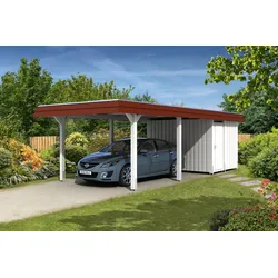 Skan Holz Walmdach Carport aus Leimholz Breite 362 cm-weiß Holzcarport