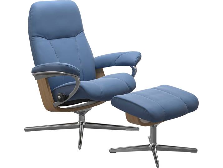 Relaxsessel, Blau, 78x97x70 cm, Leder BATICK, Mit Hocker & Cross Base, Klassisch, Stressless