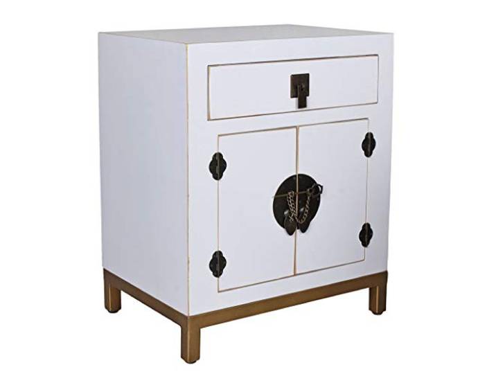 Chinesischer Hochzeitsschrank Singapore Weiß – Authentisches Ming-Design, 2 Türen & 1 Schublade, Holz/MDF, Elegante Nachtkommode mya031 Palazzo Exklusiv