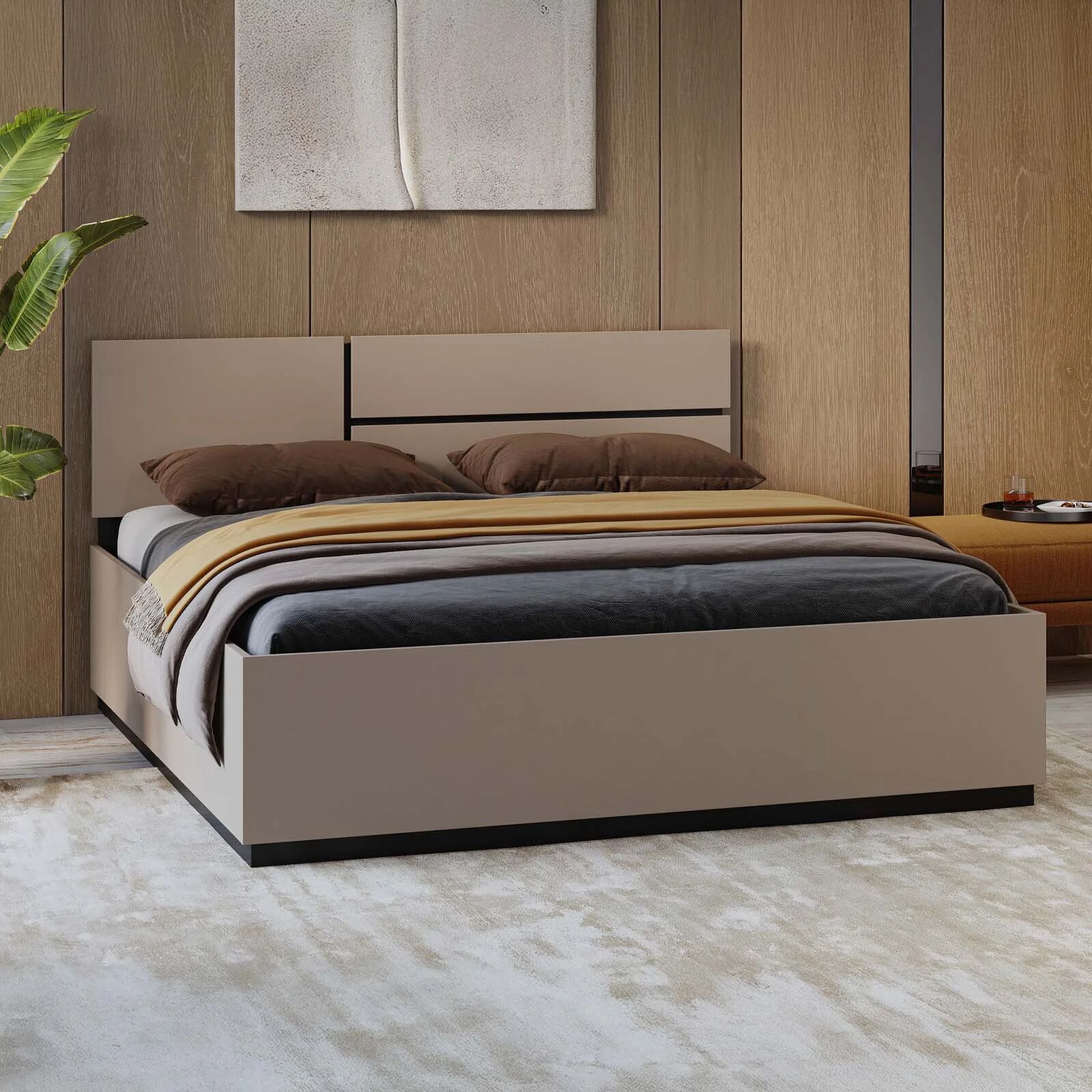 garneroarredamenti Letto matrimoniale 160x200cm testiera reversibile tortora Lolla