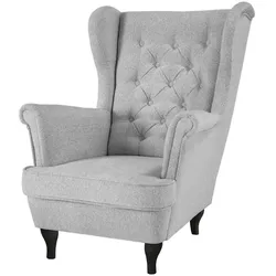 CHESTERFIELD-SESSEL Falco hellgrau mit Wenge Holzbeinen
