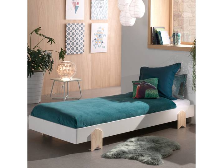 Lit enfant en bois avec pieds flèche 90x200 cm blanc - LT2053