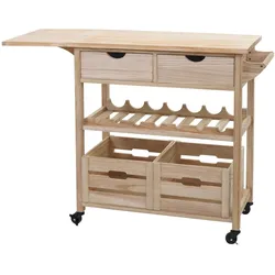 Mendler Servierwagen HWC-G35, Küchenwagen Rollwagen Küchenhelfer Beistellwagen Teewagen, Kiefernholz 89x119x41cm ~ natur