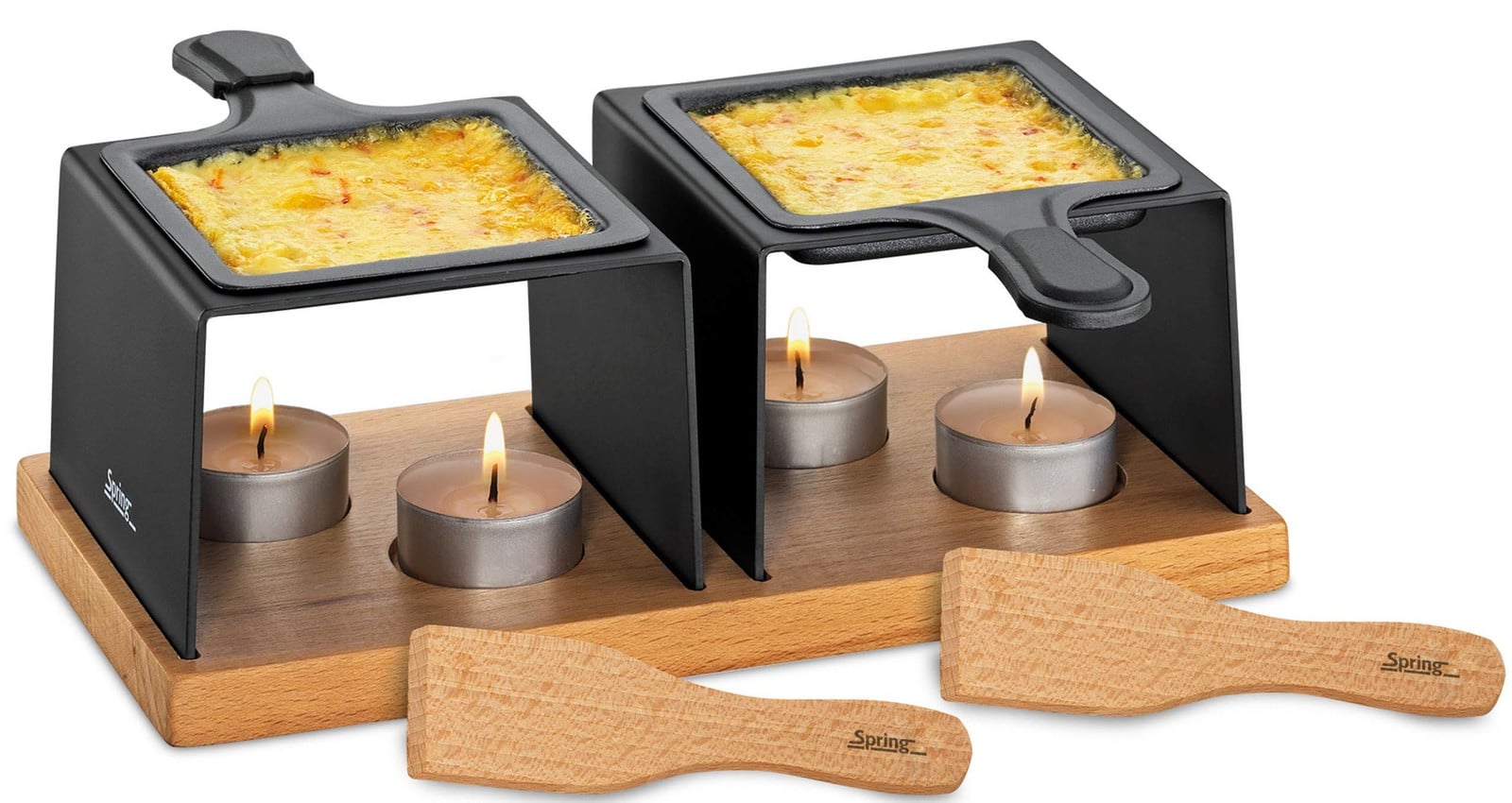 Dripio Raclette-set met 2 pannetjes, 2 schrapers en 4 theelichthouders