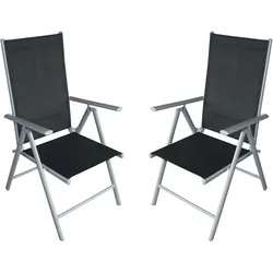 2x Klappsessel RAVENNA Aluminium silbergrau + Kunstgewebe schwarz (4-er Set)