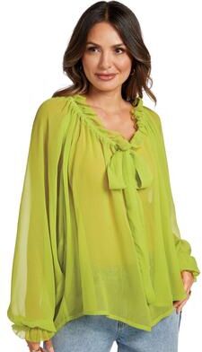 Masseys On-A-Whim Blouse Casual in Chartreuse, Size 4X, Polyester