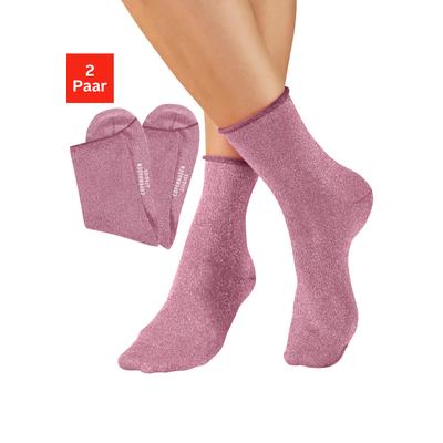Socken COPENHAGEN STUDIOS, Damen, Gr. 39-42, rosa (2x pink), Baumwollmischung, Glitzermuster, unifarben, Socken Socken, mit glitzernden Metallfäden